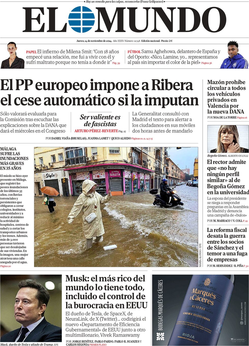 El Mundo - Front Page - 11/14/2024